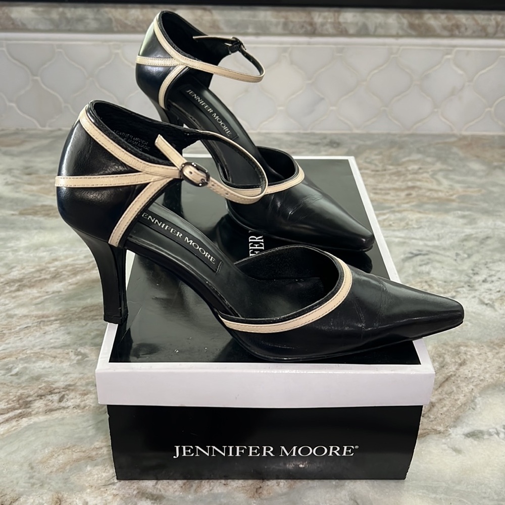 Black Leather Pointy Toe Heels
